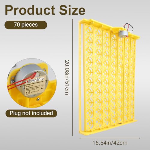 Automatic Egg Turner Tray, 70 Eggs Fully Automatic Incubator Tray with Motor, 110V Plastic Egg Turning Device Universal for Hatching Chickens, Ducks, Geese, Pigeons, Birds, Quail