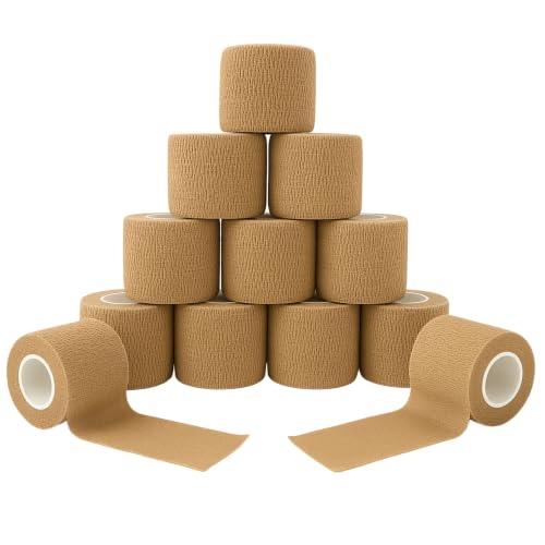 First Aid Training Cohesive Bandage Tape, 12-Pack | MCR Medical | Self-adhering elastic cohesive wrap bandage tape, sticks to itself without clips or adhesive residue, 12-pack - size: 12-pack