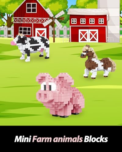 QISHOUTING Pig Mini Building Toy for Kids, Farm Animals Mini Pig Building Blocks & Learning Toy for Girls Boys, Pig Figurine Toys for Adults Girls, Birthday Party Favors Stocking Stuffers - style: Pig