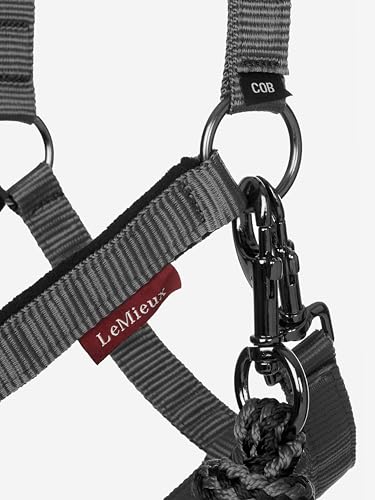 LeMieux Vogue Fleece Headcollar - Halter & Leadrope - Extra Padding, Adjustable at Curb and Poll Strap - color: Black / Grey, size: cob