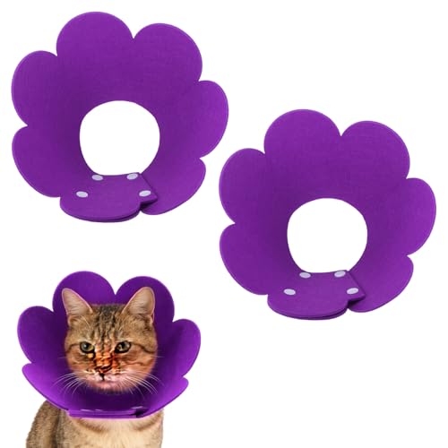 Felt Cat Recovery Collar, Cute Flower Cat Recovery Collar Adjustable Recovery Cones (2Pcs, M 8.7-9.8inch, Purple) for Small Dogs Kittens Cats - color: Purple, size: M（2.5-4.5 KG/5.5-9.9 lb）
