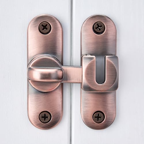Red Bronze 90/180 Degree Barn Door Latches,Flip Gate Lock | Zinc Alloy Flip Gate Latches,Right Angle Door Lock,for bedroom,garage,sliding door,window,cabinet,drawer,pet enclosures - color: Red Bronze