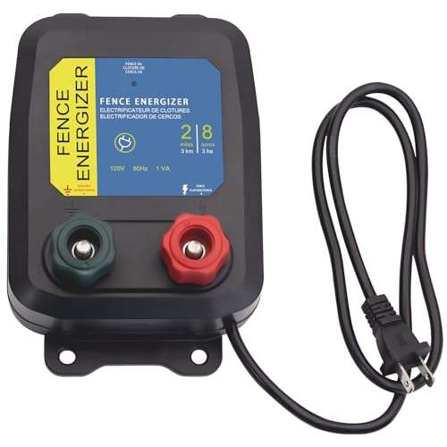 Electric Fence Energizer Plus 2 Mile/ 8 Acres Plug,Electric Fence Charger PE2，Livestock Fence Chargers for Containing Pets and Keeping Out Small Nuisance Animals 0.10 Joule - color: 0.10 Joule