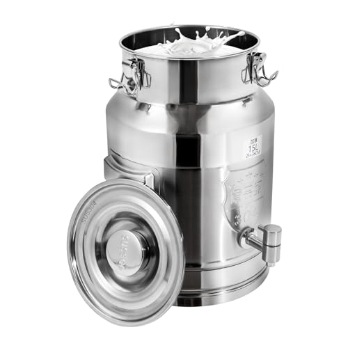 3.96 Gallon Milk Can - 304 Stainless Steel Milk Bucket with Sealed Lid, Milk Transport Barrel with Spigot for Liquid Storage, Ideal for Milk, Wine, and Beverages - size: 3.96 Gallon