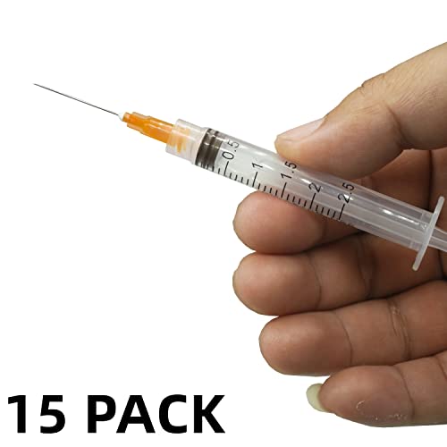 15 Pack 2.5ml 25Ga Plastic Syringe with Measurement for Scientific Labs and Industrial Dispensing, Disposable Individually Wrapped (15, 2.5ml-25Ga) - size: 2.5ml-23Ga