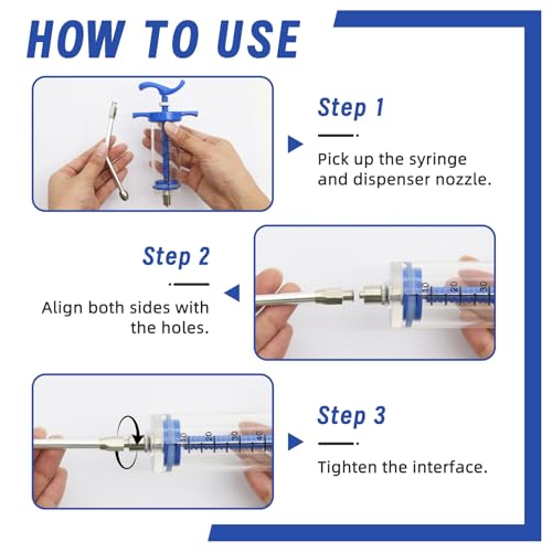 2 Pcs Goat Syringe Reusable Adjustable Goat Drench Syringe with 2 Drench Nozzle and Needles, Feeding Supplies for Cattle, Sheep, Goats, Horse, Pig, Dog (Blue, 50ML) - color: Blue, size: 50ML