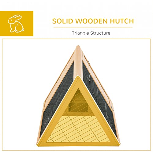 PawHut 46" x 24" Wooden A-Frame Outdoor Rabbit Hutch, Small Animal Cage, Bunny Hutch with Outside Run & Ventilating Wire, Yellow | Wooden Chicken Coop with Run for Rabbit, Small Duck Chicken, Garden Backyard Farms - color: Brown