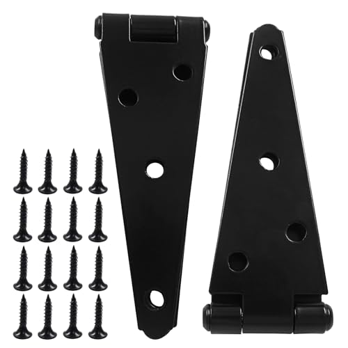 Hordion 2Pcs Strap Hinge Shed Door Hinges, 5 Inch Heavy Duty Gate Hinges | Black Tee Hinge with Screws for Fence Wood Gate Cabinet Door - size: 5 Inch, 2Pcs