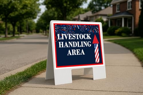 Livestock Handling Area 4Th Of July American Flag Usa Patriotic Fireworks Up Arrows A-Frame Single Sided 23x23 in. Yard Road Sign - size: Single A-Frame Up Directional Arrows