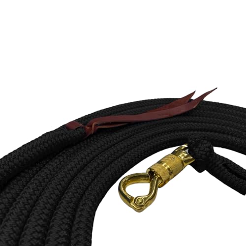 22 Foot Line Ground Training Rope - Strong Everyday Use All-Purpose Large Horse Lead Rope with Loop & Latigo Popper | 9/16" Diameter Smooth Yachting Braid, Black - color: Black