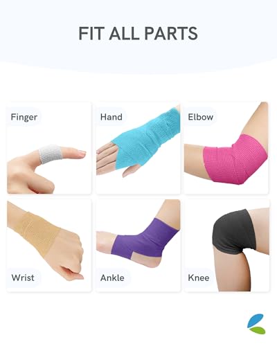 FriCARE Self Adhesive Bandage Wrap, Medical Tape in First Aid Kit | Elastic Cohesive Bandages for Sports/Vet/Wrist Ankle Wounds, 2 Inches X 5 Yards, Latex-free 6 Rolls, Zenith Blush - color: Zenith Blush