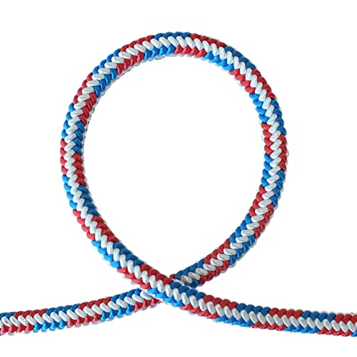16-Strand Arborist Rope, 1/2 in (12.7 mm), 7000 lbs MBS, Stat - size: 200 ft - Sewn Eye, style: Red White Blue