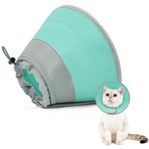 Cat Cone Collar Soft to Stop Licking, Adjustable, Foldable Lightweight Kitten Cones After Surgery Recovery for Cats & Kittens, Cat Cone Alternative, Easy Eating (Solid Green, S) - color: Solid Green, size: S