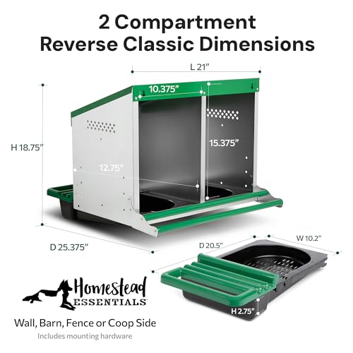 2-Compartment Reverse Roll Away Chicken Nesting Box for 10 Hens, Classic | Exterior Egg Collection, Clean & Protected Eggs, Removable & Washable Trays, Weatherproof Galvanized Steel, Well Ventilated