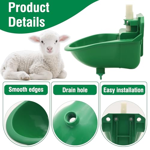 2PCS Automatic Goat Waterer Livestock Water Bowl with Copper Valve and Drain Hole, Automatic Drinking Trough for Goat Sheep Calf Pig Dog (Plastic - Green)