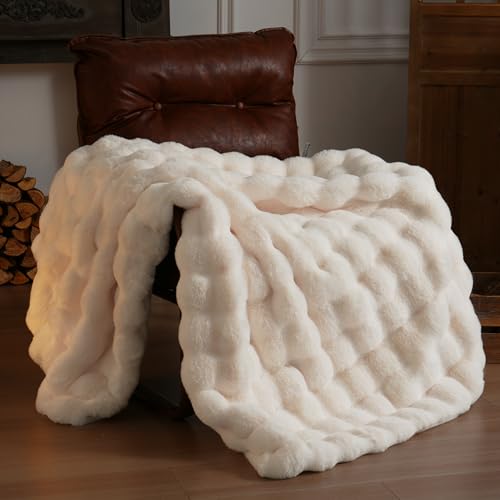 BENVWE Faux Fur Throw Blanket for Couch - Thickened Fluffy Soft Bubble Blanket for Living Room Home Decor - Mothers Day Birthday Gifts for Women Men, Cream White, 50" x 60", 1300GSM - color: Cream White, size: Throw(50" x 60")