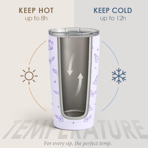 SANDJEST Butterfly Tumbler 20oz, Stainless Steel Travel Cup with Lid, Insulated Coffee Mug, Butterfly Gifts for Women Girls Friends Sisters on Birthday Christmas - color: Butterfly 1