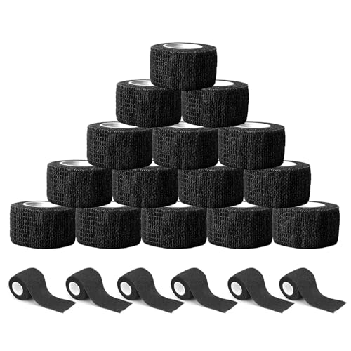 Self Adhesive Bandage Wrap, 20 Rolls Sports Tape, Self Stick Elastic Bandage Wrap, Sticky Bandage Wrap for Wrist, Feet, Ankle, Vet Wraps for Animals Pets,Tattoo Grip Tape(1" x 78.74") - color: Black