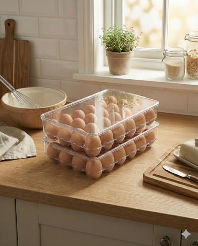 Clear Egg Holder for Refrigerator - Stackable Plastic Egg Tray with Lid, Large Capacity Egg Storage Bin, Durable Fridge Organizer for Kitchen & Countertop - Holds 24 Eggs - size: 24 Eggs