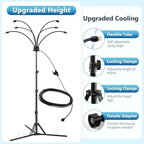 6-Adjustable Nozzle Standing Misters for Outside Patio - Easy to Install & Maintain, Customize Mist, Durable & Long-Lasting for Backyard Cooling