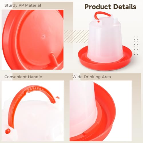 4 Pcs Chick Waterers, 2.5 L Poultry Water Feeders, Poultry Drinkers with Handle, Heavy-Duty Plastic Poultry Water Containers for Chickens, Turkeys, Ducks and More
