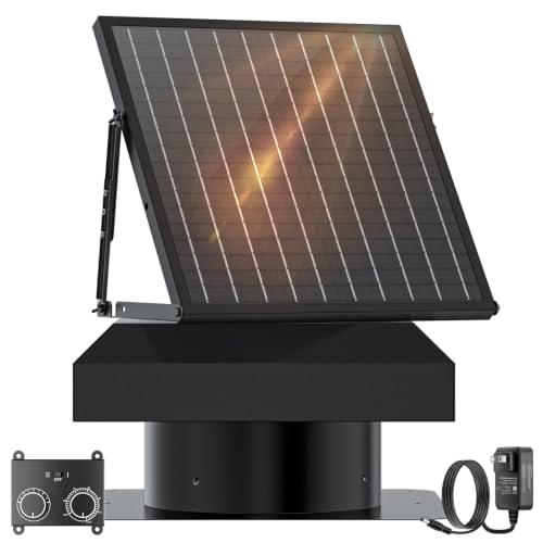 HONGUAN 40W Solar Attic Fan, 2000 CFM Solar Roof Exhaust Fan with AC Adapter, Smart MPPT Controller, Energy Saving & Performance Mode, IP65 Waterproof Roof Vent Fan for Attic, Garage, Shed, 2500 Sq.ft