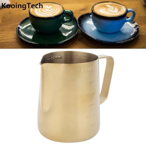 Frother Cup Milk Frother Gold Frothing Pitcher with Scale 350ml | Milk Frothing Cup Stainless Steel Home Office Coffee Frother Cups for Gold Coffee Bar Accessories