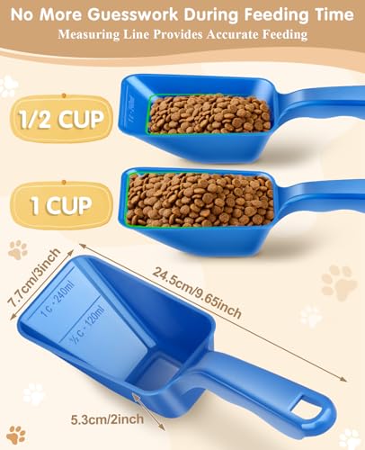 2-Pack Dog Food Scoop 1 Cup, Plastic Pet Food Measuring Scoop With Measuring Lines (1/2 & 1 Cup Markings) for Dogs, Cats, Fish, Bird（Blue) - color: Blue