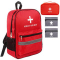 First Aid Bag Empty 4-Piece Set with Large First Aid Backpack, 2 Portable Pouches & Carry Medical Bag for Pet, Car, Travel, Camping, Emergency Supplies Storage (Red Gray)
