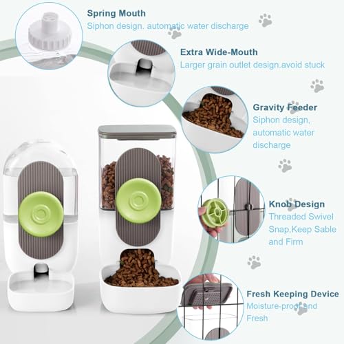 Lemtrflo Rabbit Feeder, Bunny Water Bottle Dispenser, Pet Cage Food Bowl | Suitable for Rabbits, Guinea Pigs, Ferrets, Cat and Other Small Pets - color: White Brown