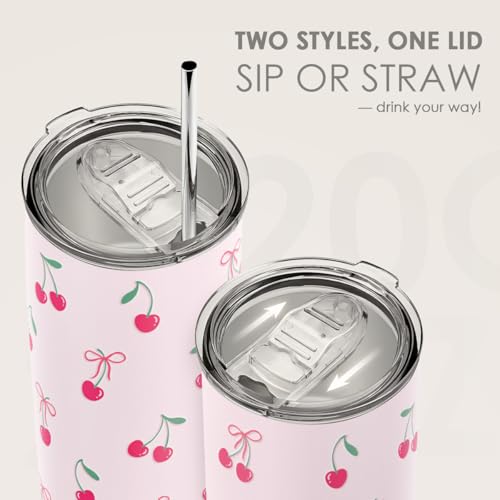 SANDJEST Cherry Tumbler 20oz, Stainless Steel Travel Cup with Lid, Insulated Coffee Mug, Cherry Gifts for Women Girls Friends Sisters on Birthday Christmas - color: Cherry 1