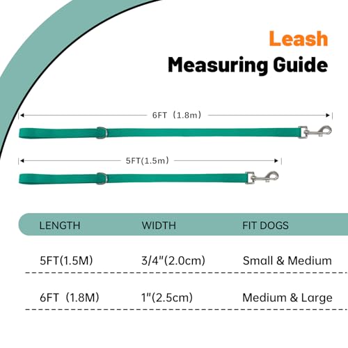 Waterproof Dog Leash, 5/6 FT Durable Odor-Proof Dog Leashes with Strong Metal Hooks Fits Small Medium or Large Dogs (Emerald Green, 5FT - 3/4 inch Width) - color: Emerald Green, size: 5FT - 3/4 inch Width