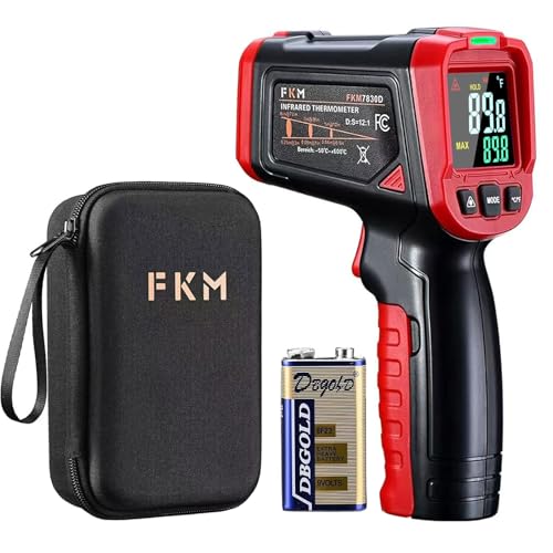 FKM Infrared Thermometer Gun Non Contact Laser Thermometer Gun-58°F~1112°F | (-50°C~600°C)Digital IR Temperature Gun for Kitchen Cooking,Griddle,Pizza Oven,HVAC,Engine,Industrial,Adjustable Emissivity - color: Red