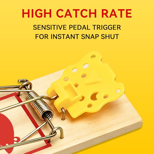 LULUCATCH Mouse Traps,12 Pack Classic Plastic Pedal Snap Traps for Indoor Outdoor Use, Fast & Effective High Catch Rate Wooden Mouse Traps, Reusable Mice Rodent Traps for Home, Garage & Kitchen