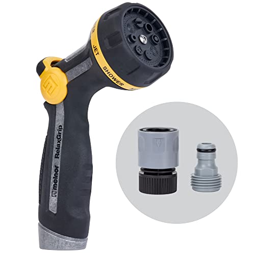Melnor RelaxGrip Metal 8-Pattern Hose Nozzle: Thumb Operation | 65188AMZ | Comfortable Grip | Less Hand Strain | Lightweight Design | Durable Metal Threads | Trigger Lock - size: 8-Pattern, style: Thumb Control