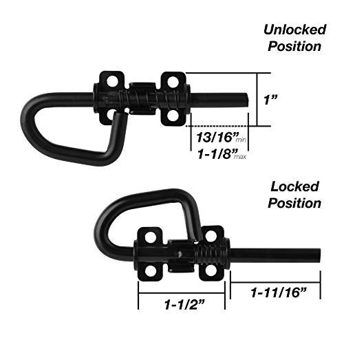 Loop Style Spring Locking Barrel Bolts Door Latch Hardware for Sheds, Gates, Barn Doors, Wooden Window, Chicken Coops Black - 1 Pair Includes 8 Screws - color: black