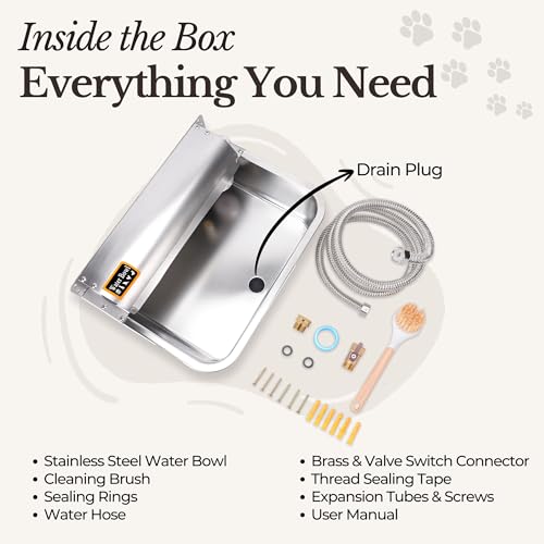 Automatic Pet Water Dispenser - 304 Stainless Steel Auto-Fill Water Bowl for Dogs - Poultry & Livestock - Float Water Level Control - 3/4" GHT Faucet Compatible - Wall Mount/Ground Usage - size: 1 GAL