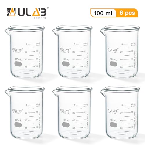 ULAB Scientific Glass Beaker Set, Vol.100ml, Shot Glass, 3.3 Borosilicate Griffin Low Form with Printed Graduation, Pack of 6, UBG1014 - style: Vol.100ml,Pack of 6