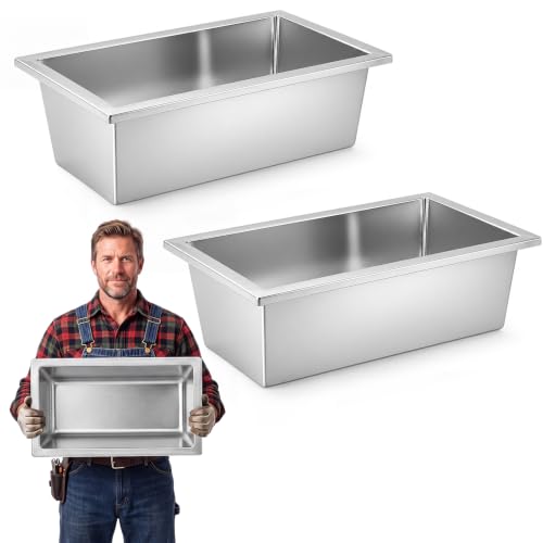 Geelin 2 Pcs 6 Gallon/24 Quart Livestock Water Trough, Stainless Steel | 19.7" Long Large Capacity Livestock Feeding Trough for Calves Pig Sheep Horses Alpacas and Goats Farm Animal Feeding - size: 6 Gallon/24 Quart