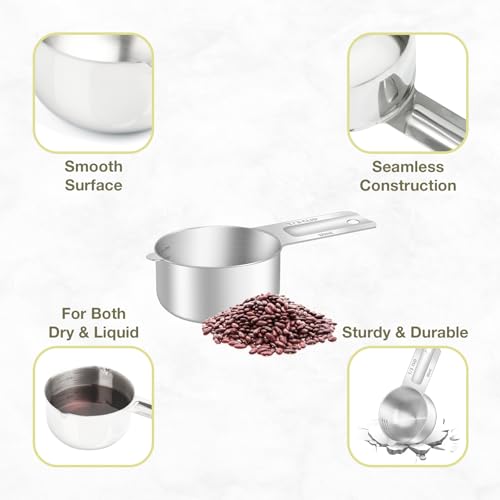 1PCS 1/3Cup (80ml, 2.6oz) Measuring Cup, Etched Inner Scale Measure Scoop | 18/8(304) Food-Grade Stainless Steel, Seamless One-Piece design, Metric and US Measurement, ‌Rust-Free, Dishwasher-Safe - size: 1/3Cup