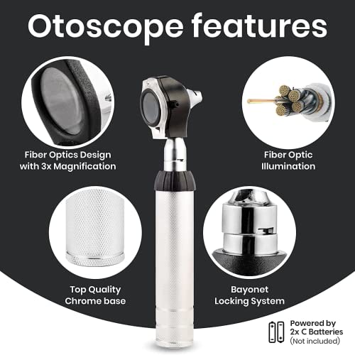Zyrev Otoscope Oph Multi-Function Set - Otoscope/Opthalmoscope for Ear & Eye Examination - with Portable Carry Case, Sight Chart, Replacement Tips (Black)