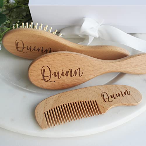 Baby Hair Brush | Personalized Baby Gifts | Brush | Wooden Brush Set | Perfect For Cradle Cap | Natural Goat Hair | 3 Piece Set
