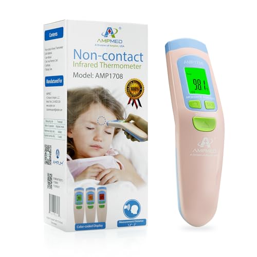 Medical Grade Non-Contact Forehead Thermometer, Pink | With Case, Adults, Kids & Infants, No-Touch, Temporal Fever Thermometer - color: Pink