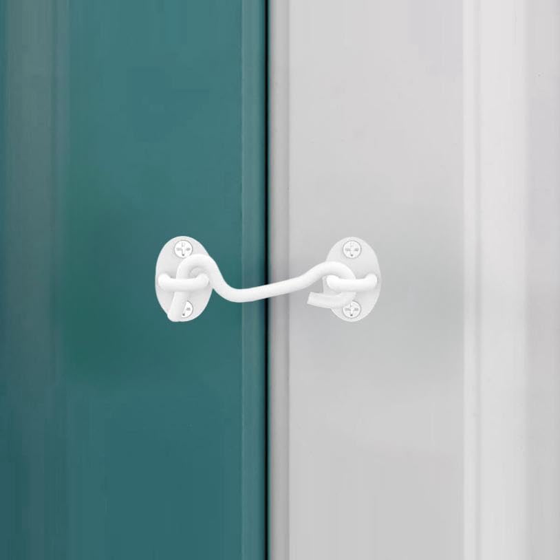 Privacy Hook and Eye Latch, 3 Inch Heavy Duty Barn Door Lock Latch, Gate Lock Cabin Hook Sliding Door Gate Latches Hardware for Window, Shed, Gate,Cabinet(White-2pcs)