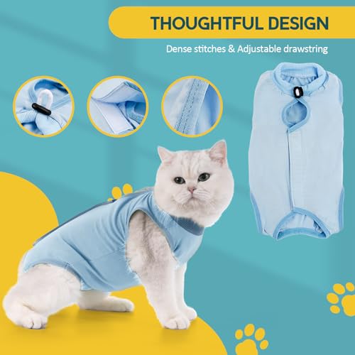 Avont Cat Recovery Suit - Kitten Onesie for Cats After Surgery | Stop Licking, Protects Stitches, L: Neck 10.2"-12.6"/Chest 17"-18.5"/Back 13.5", Soft & Breathable, Hook & Loop, Blue - color: Blue, size: Large