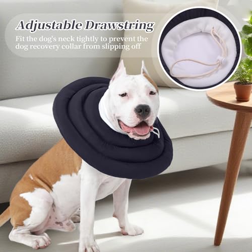 IDOMIK Dog Recovery Collar, Waterproof Soft Dog Cone After Surgery | Comfy Protective Elizabethan Collar Alternative for Dogs Cats, Adjustable Pet Neck Donut Cone Anti-Licking Wounds,Grey,L - color: Grey, size: L