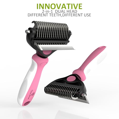 Spring Blossoms-2 in 1 Professional Grooming Rake for Cats & Dogs-Dematting Comb for Easy Mats & Tangles Removing,Pet Brush Safe No More Nasty Shedding and Flying Hair (Purple) - color: Purple