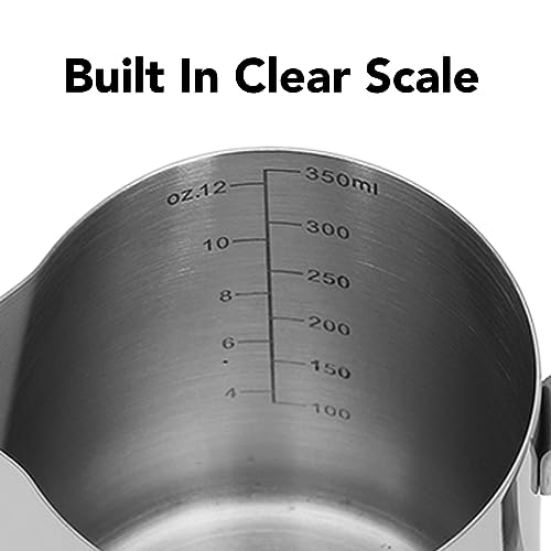304 Stainless Steel Milk Frothing Pitcher Silky Latte Art Perfect Cappuccinos Measuring Cup for Baristas (350ML) - size: 350ML