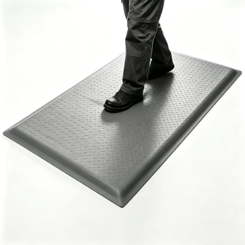 3 x 6 FT Anti Fatigue Mats 15/16 Inch Thick Sponge Ergonomic Mat | Resilient Diamond Texture Traction Standing Mat Workshop Auto Shop Bar Restaurant Hotel Gray Cushioned Relief Floor Mat - size: 72"L x 36.2"W x 0.9"Th