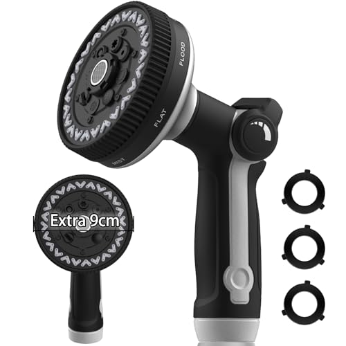 Garden Hose Nozzle | Heavy-Duty Metal Hose Sprayer Nozzle - 9cm/3.5" Ultra-Wide Spray, 8 Adjustable Nozzle Modes, Water Hose Nozzles for Watering, Cleaning, Pets & Car Washing (New Upgraded) - color: Grey+Black
